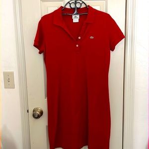 EUC Red Lacoste stretch cotton Pique Polo Shirt Dress.